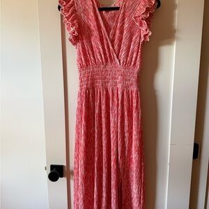 Chelsea28 Coral Ruffle Sleeve Midi Dress